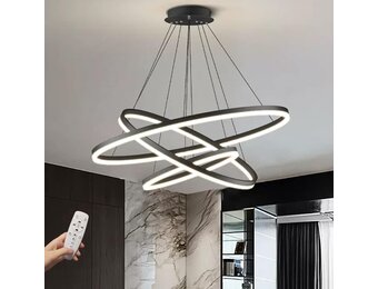 LED Hanglamp 3 Ringen Zwart 78W - Verstelbaar & Dimbaar met Afstandsbediening