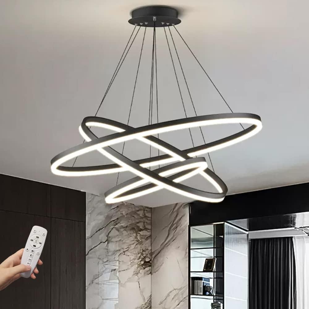 LED Hanglamp 3 Ringen Zwart 78W - Verstelbaar & Dimbaar met Afstandsbediening