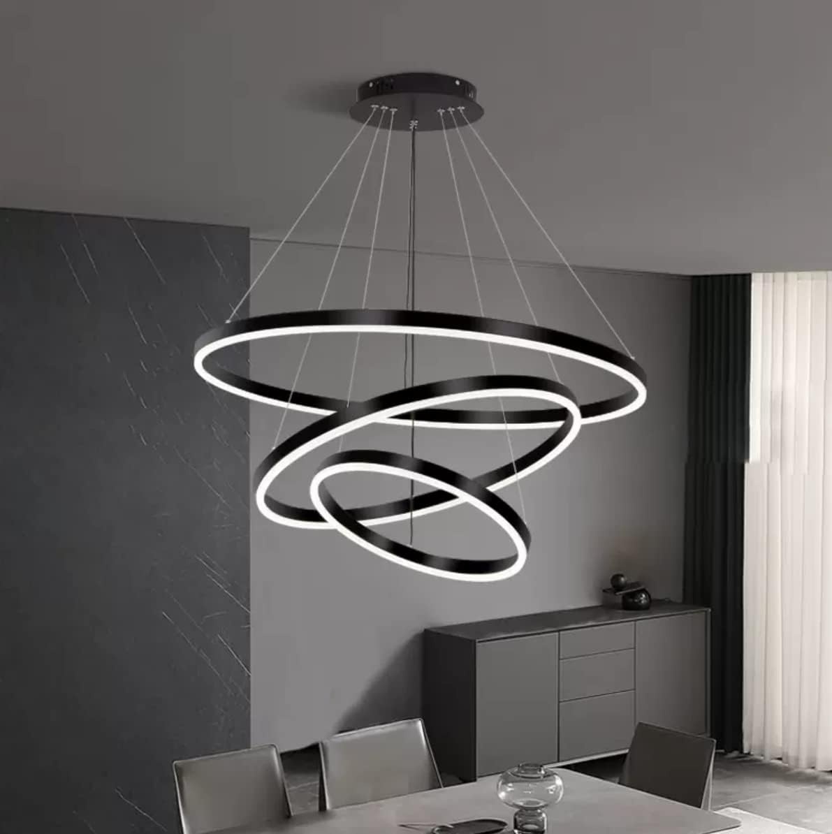 LED Hanglamp 3 Ringen Zwart 78W - Verstelbaar & Dimbaar met Afstandsbediening