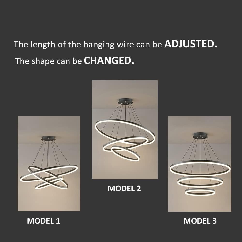 LED Hanglamp 3 Ringen Zwart 78W - Verstelbaar & Dimbaar met Afstandsbediening