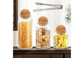 Glazen Potten met Kurk - Set van 3 (500/700 ml) - Keukenopslag