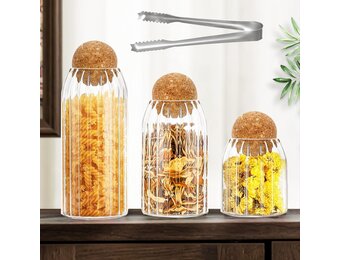 Glazen Potten met Kurk - Set van 3 (500/700 ml) - Keukenopslag
