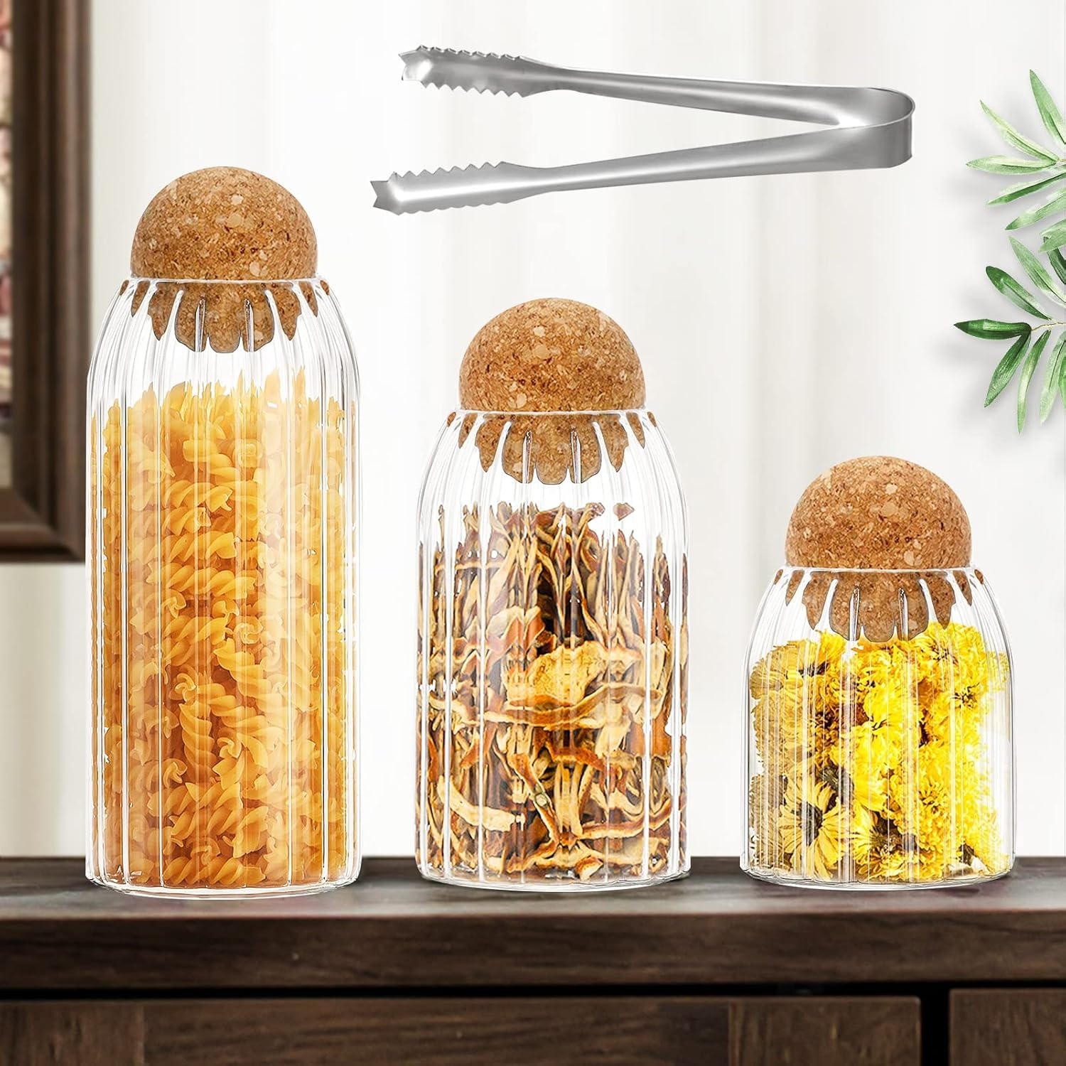 Glazen Potten met Kurk - Set van 3 (500/700 ml) - Keukenopslag