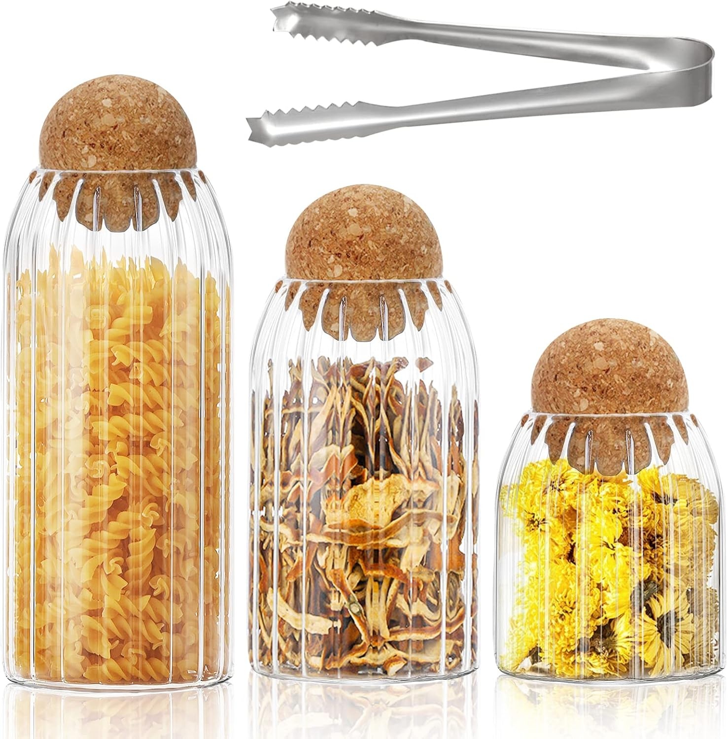 Glazen Potten met Kurk - Set van 3 (500/700 ml) - Keukenopslag
