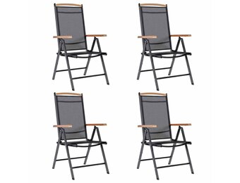 Set van 4 inklapbare tuinstoelen - Zwart Aluminium & Textileen met 35% Korting