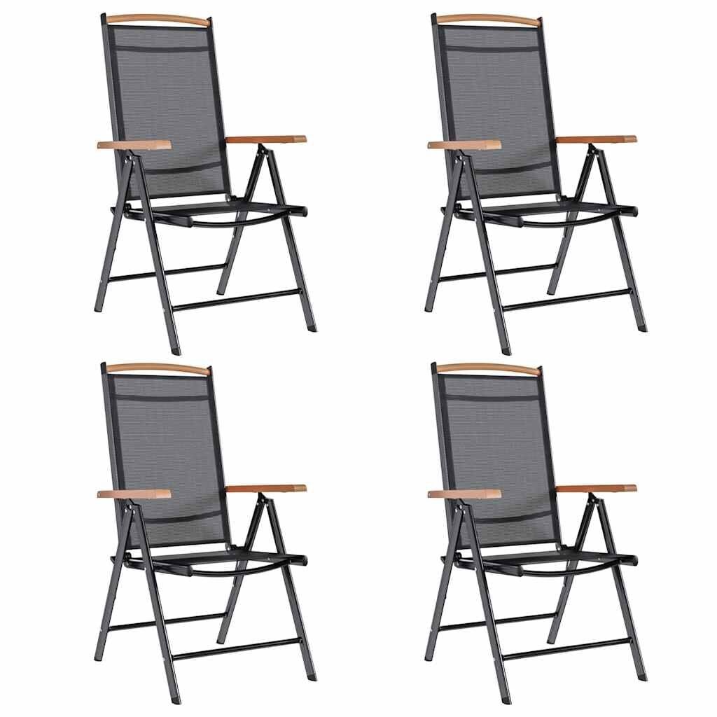 Set van 4 inklapbare tuinstoelen - Zwart Aluminium & Textileen met 35% Korting