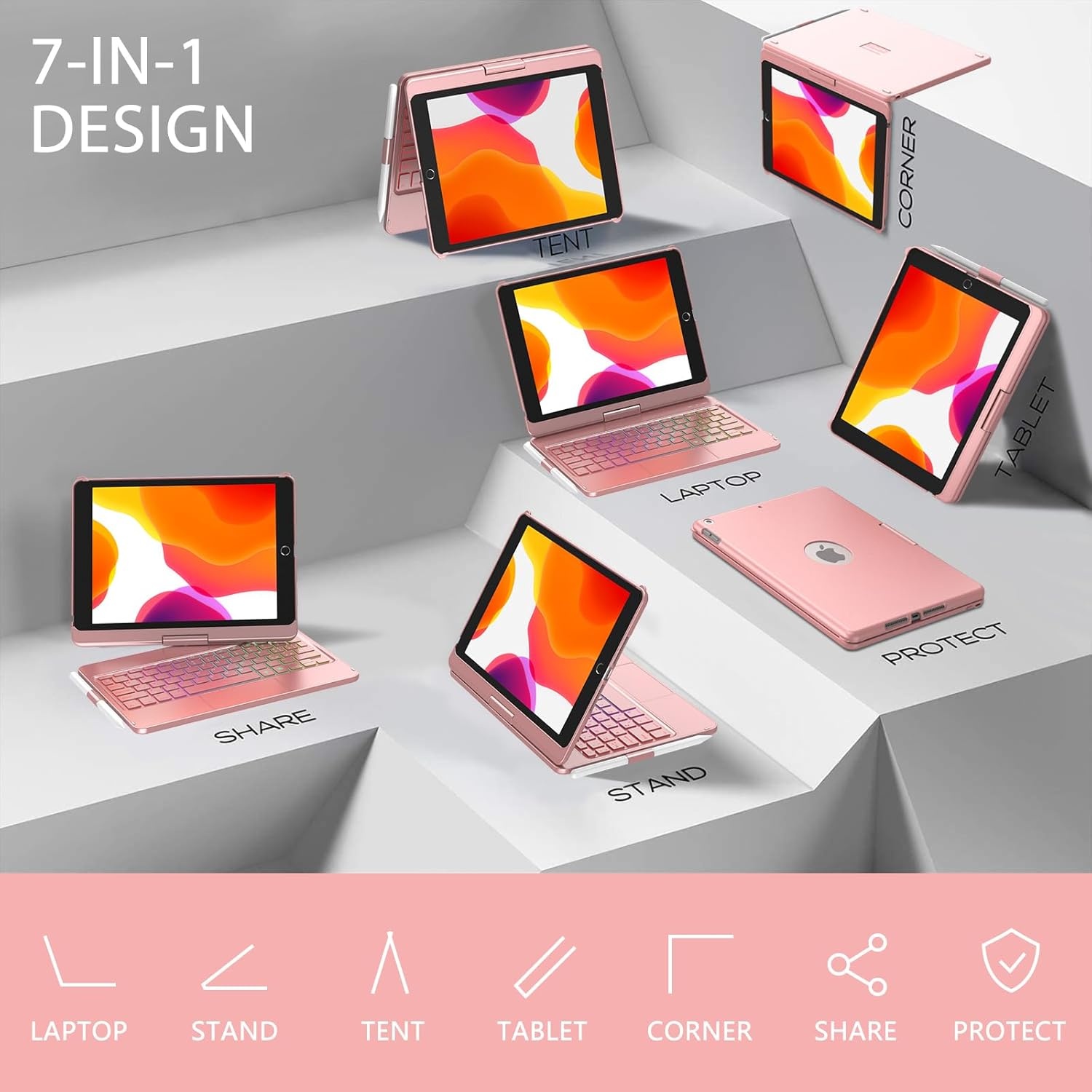 Hoes met Bluetooth Toetsenbord voor iPad 10,2" (9/8/7 Gen) - Roze Goud (29% Korting)