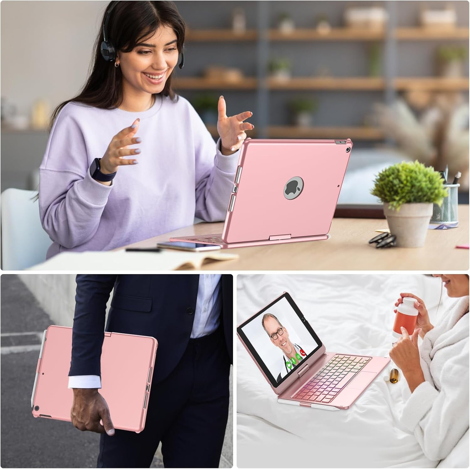 Hoes met Bluetooth Toetsenbord voor iPad 10,2" (9/8/7 Gen) - Roze Goud (29% Korting)