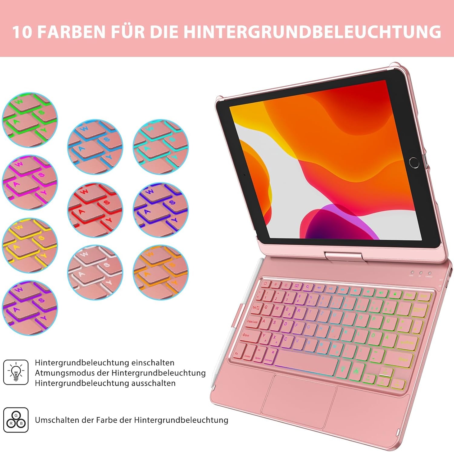 Hoes met Bluetooth Toetsenbord voor iPad 10,2" (9/8/7 Gen) - Roze Goud (29% Korting)