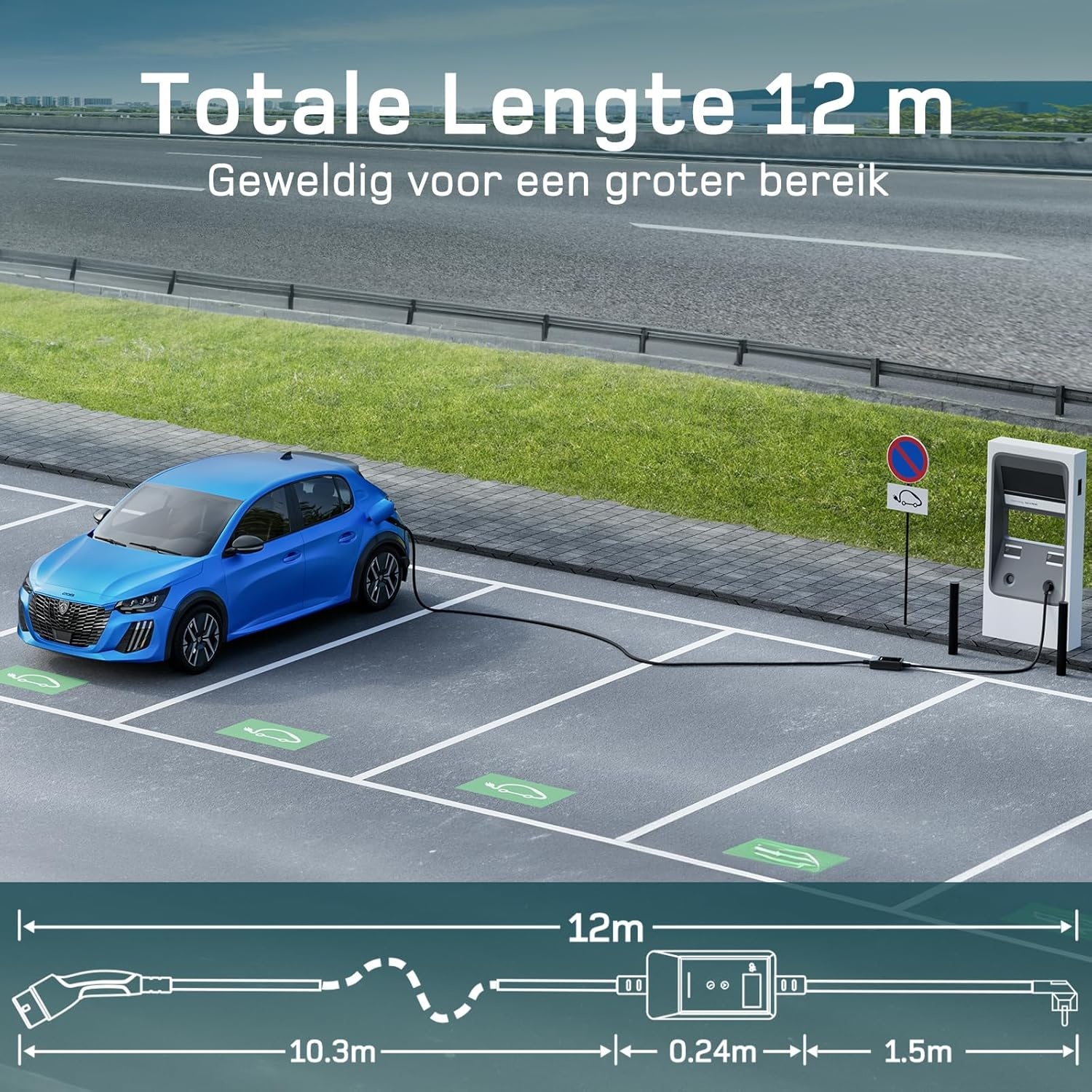 3.7kW Type 2 EV Oplader (12m) met LCD & Wandhouder - 35% Korting!