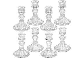 Set van 8 Glazen Kandelaars (Helder Glas, 2 Stijlen) - Ideaal voor Decoratie