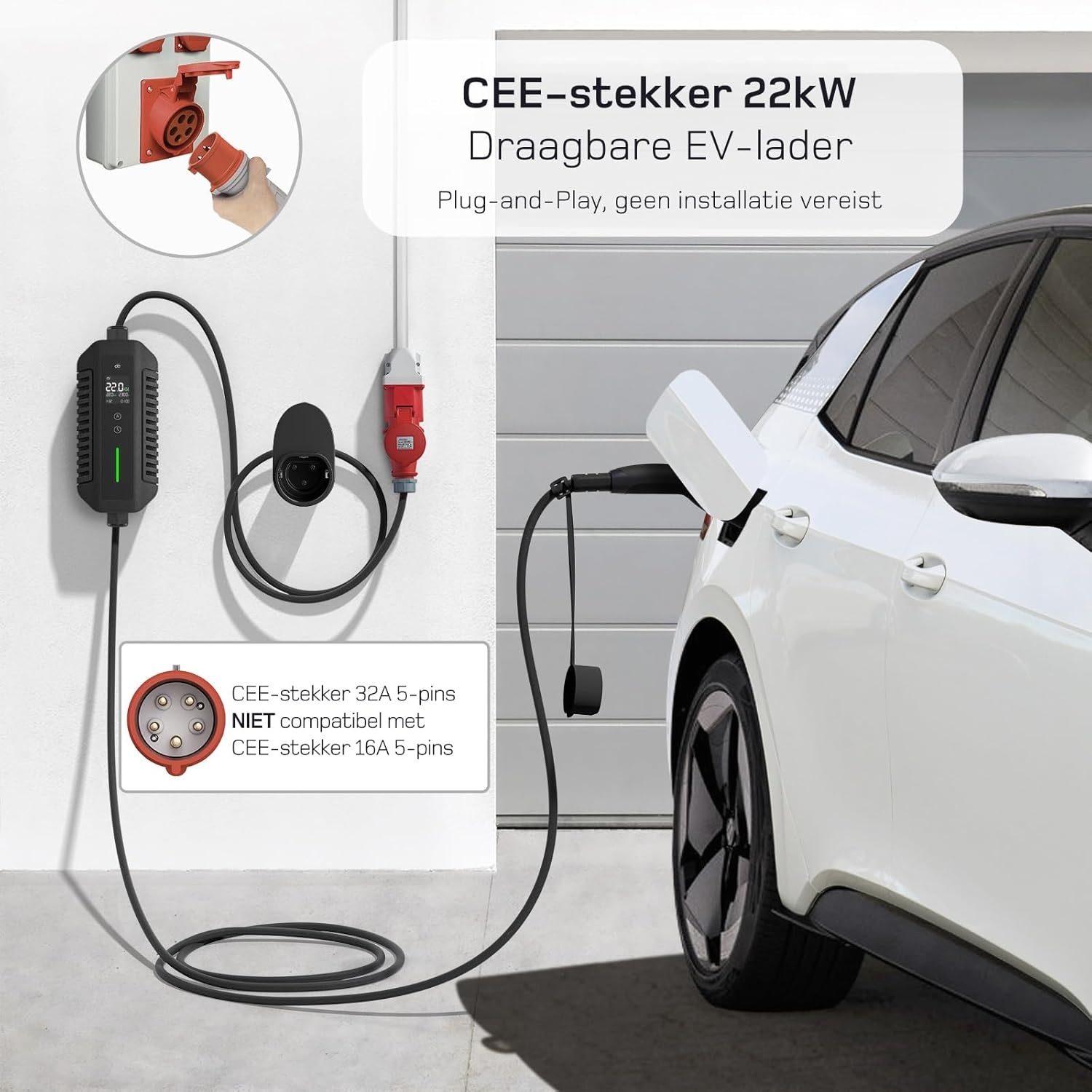 Mobiele EV Oplader 22kW Type 2 (7m) - 35% Korting!