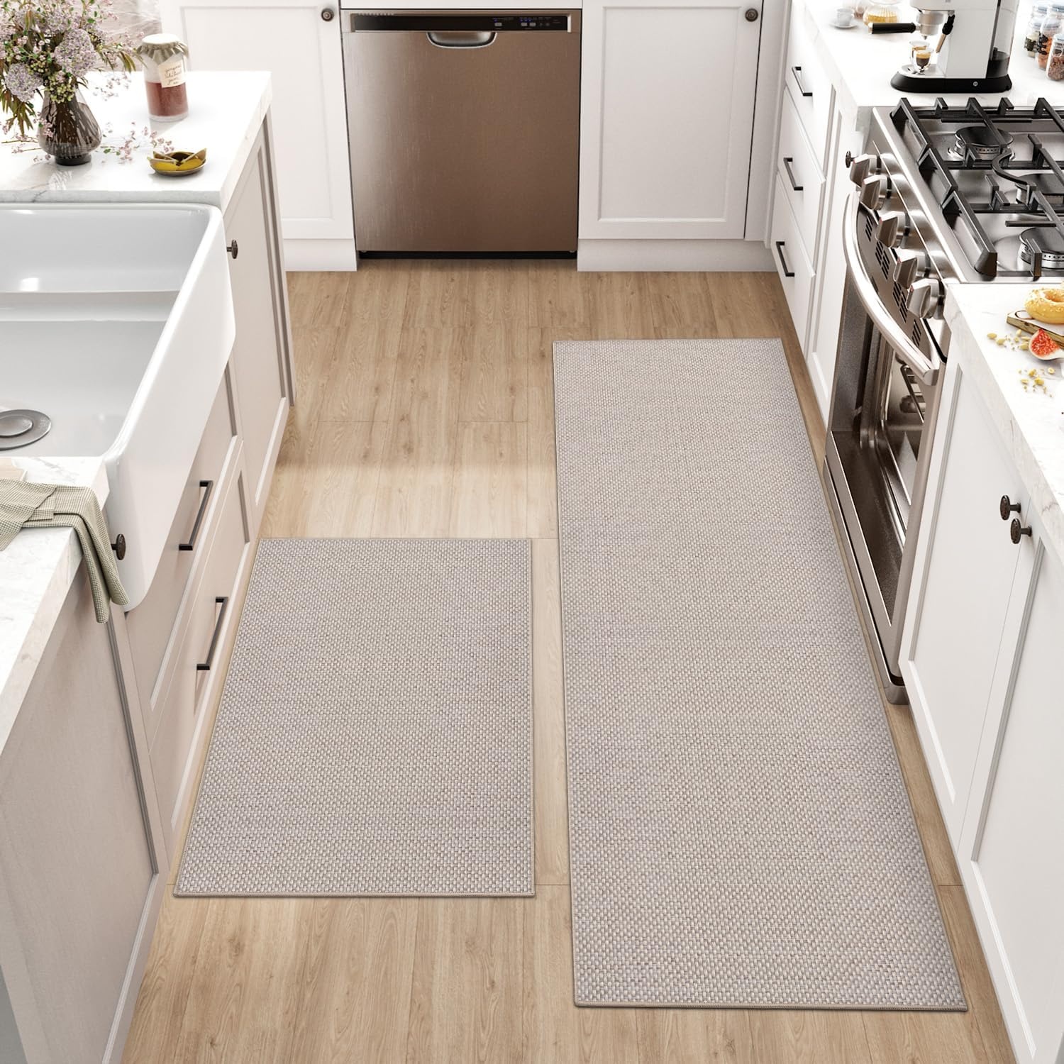 2-delige Keukenmat Set Beige 43x75cm + 43x200cm - Antislip & Wasbaar (29% Korting)