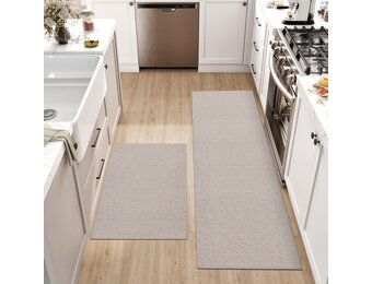2-delige Keukenmat Set Beige 43x75cm + 43x200cm - Antislip & Wasbaar (29% Korting)