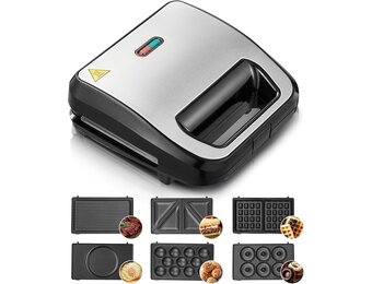 FOHERE Contactgrill 6-in-1 - 750W, 6 Platen - Zwart (34% Korting)