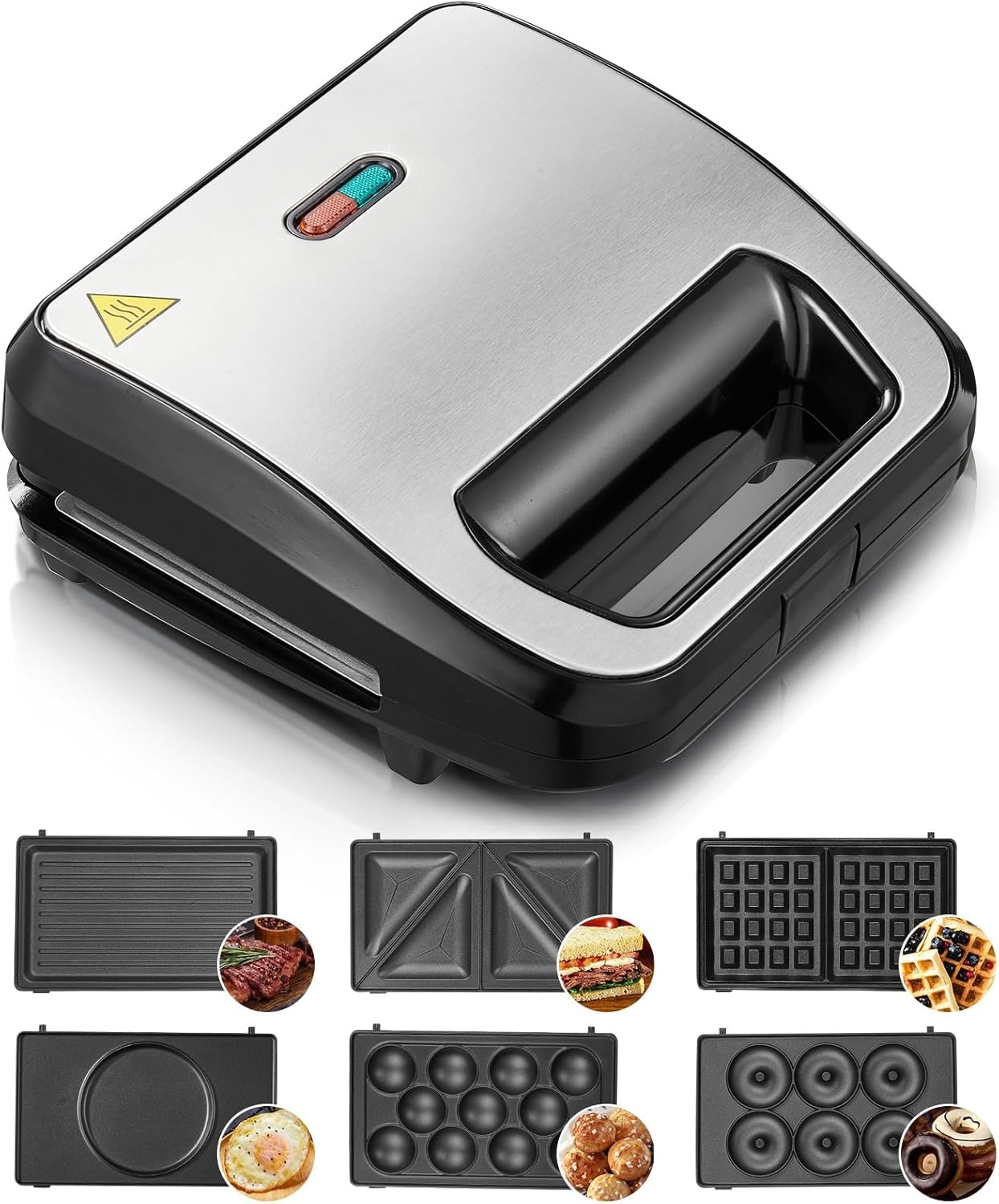 FOHERE Contactgrill 6-in-1 - 750W, 6 Platen - Zwart (34% Korting)