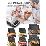 FOHERE Contactgrill 6-in-1 - 750W, 6 Platen - Zwart (34% Korting)