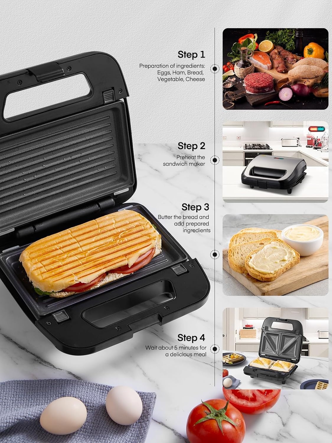 FOHERE Contactgrill 6-in-1 - 750W, 6 Platen - Zwart (34% Korting)