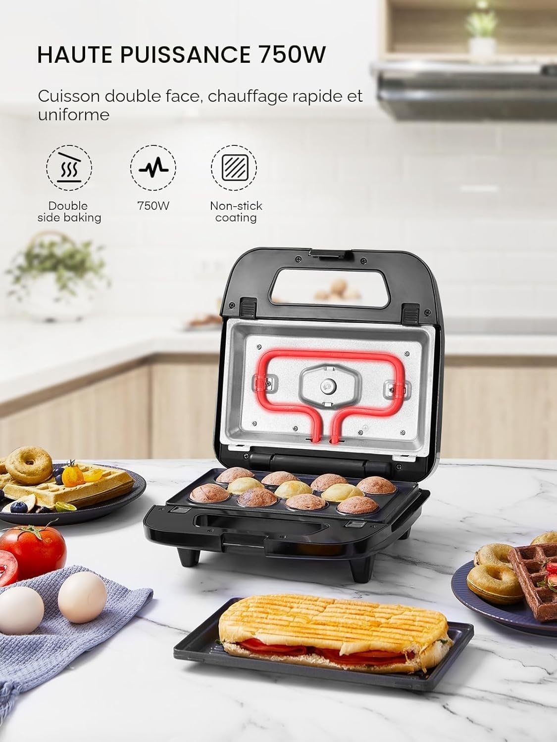 FOHERE Contactgrill 6-in-1 - 750W, 6 Platen - Zwart (34% Korting)