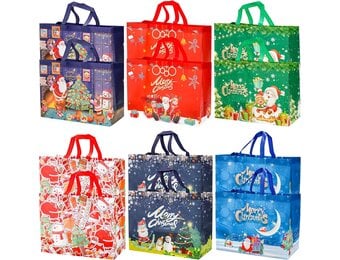 12x Kerst Cadeautassen - Grote Herbruikbare Geschenktassen met Handvat