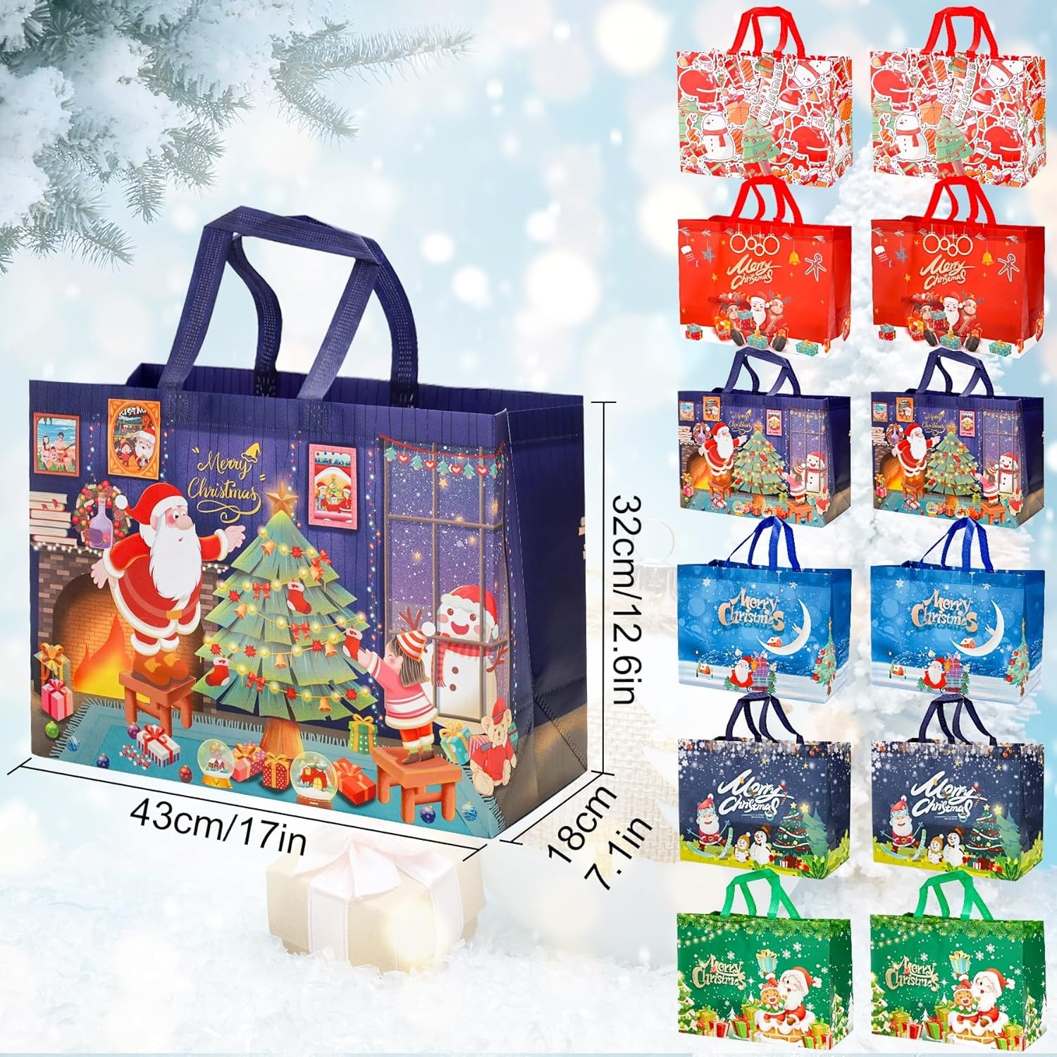 12x Kerst Cadeautassen - Grote Herbruikbare Geschenktassen met Handvat