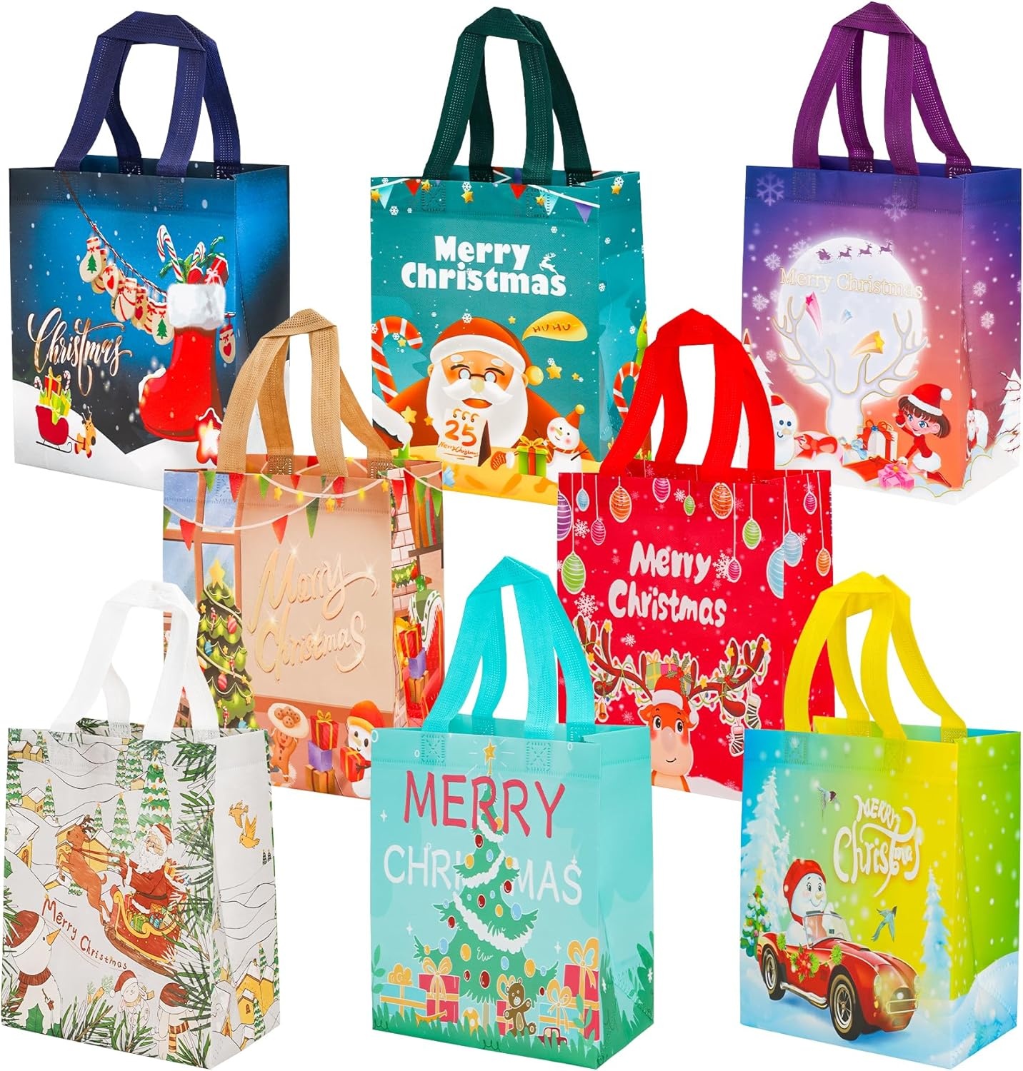 12x Kerst Cadeautassen - Grote Herbruikbare Geschenktassen met Handvat