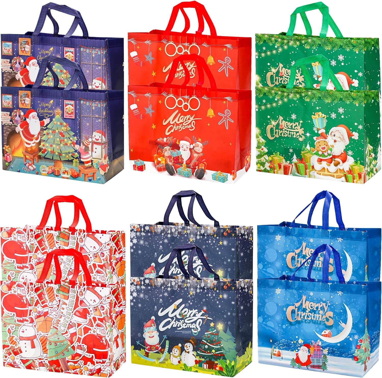 Kerst Cadeautassen Set (12 stuks) - Herbruikbaar & Waterdicht