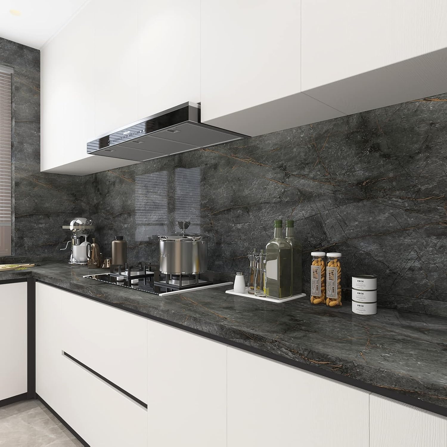 Zelfklevend Marmerlook Behang Donkergrijs Goud 80x9m