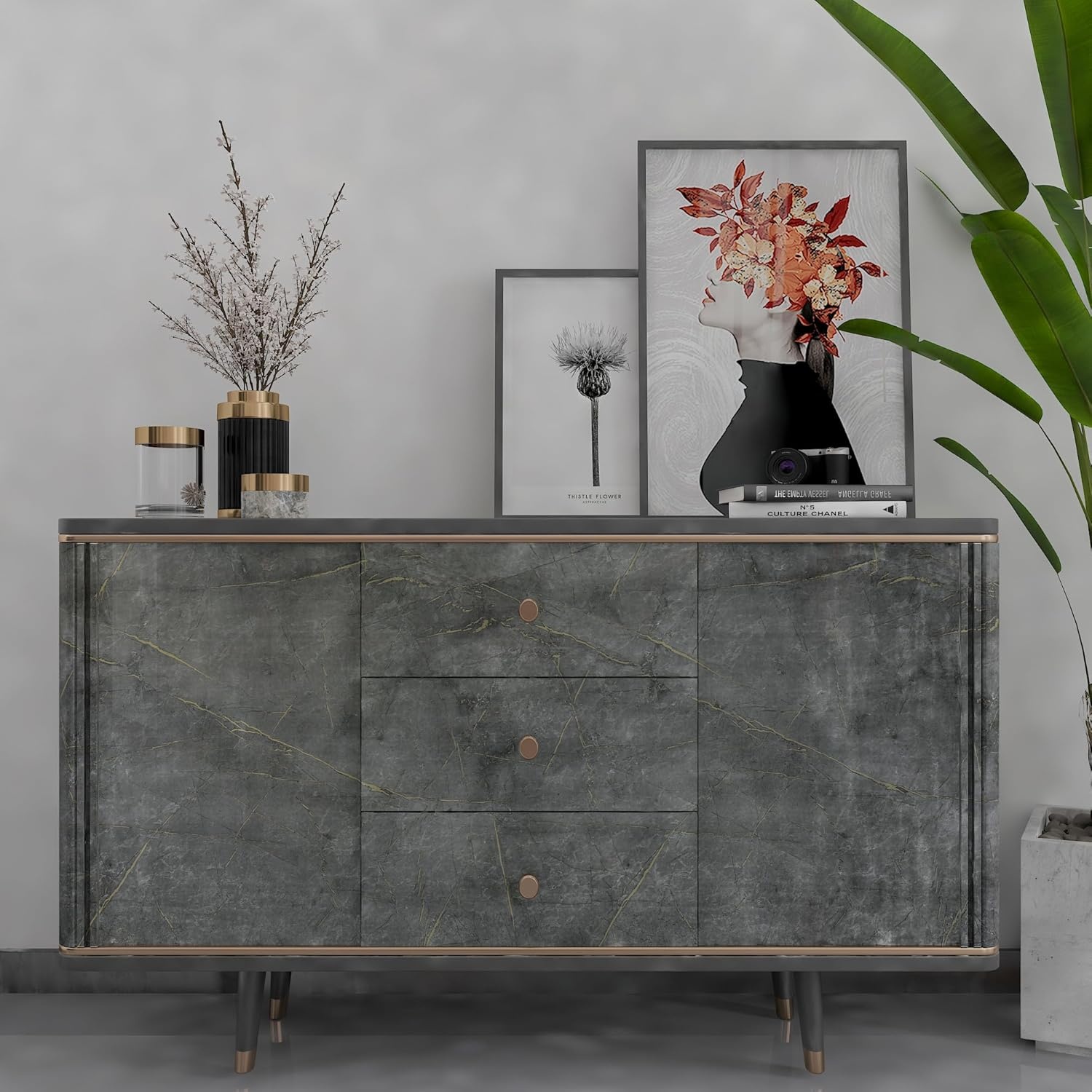 Zelfklevend Marmerlook Behang Donkergrijs Goud 80x9m