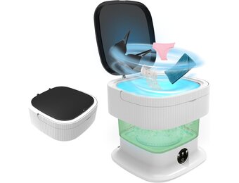 Opvouwbare Campingwasmachine Mini - 15L Groen met Centrifuge - 34% Korting