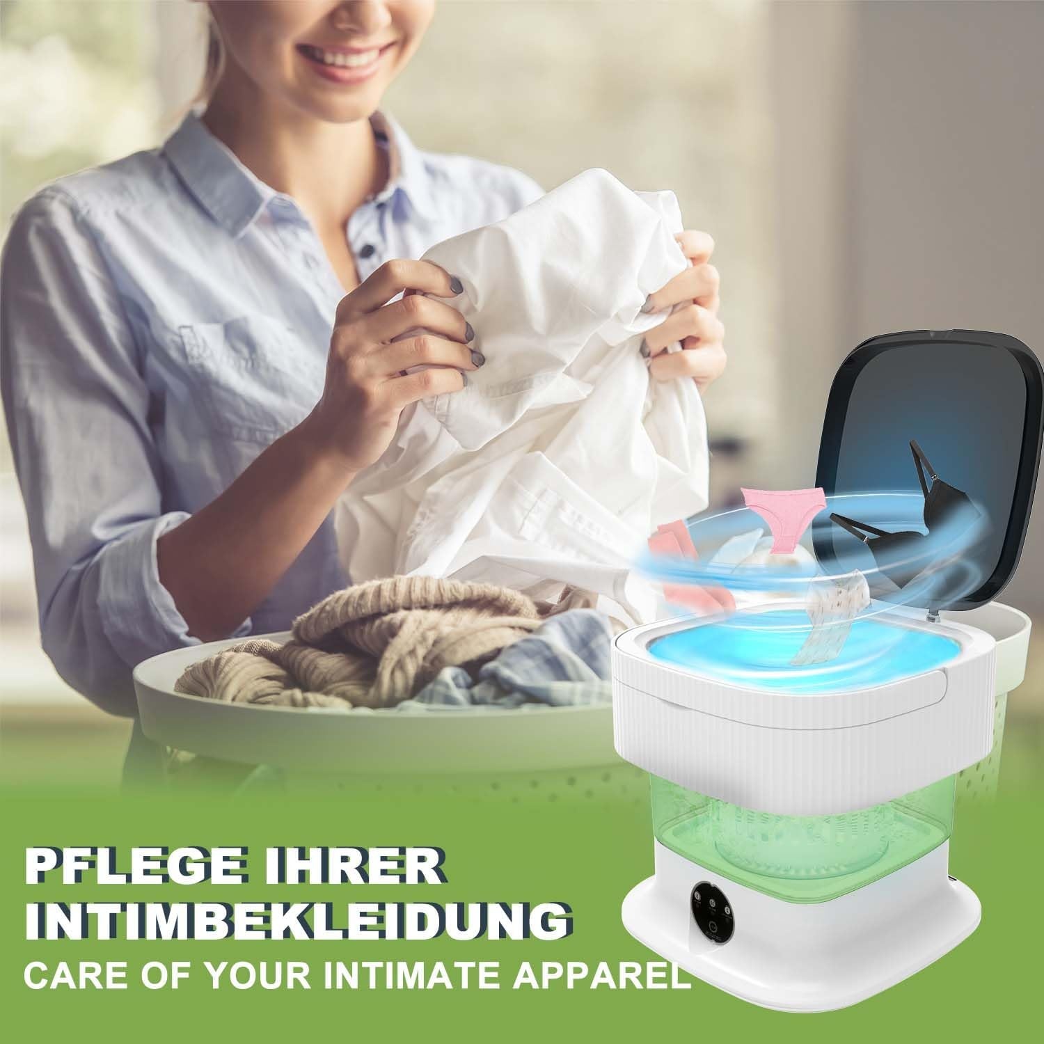 Opvouwbare Campingwasmachine Mini - 15L Groen met Centrifuge - 34% Korting
