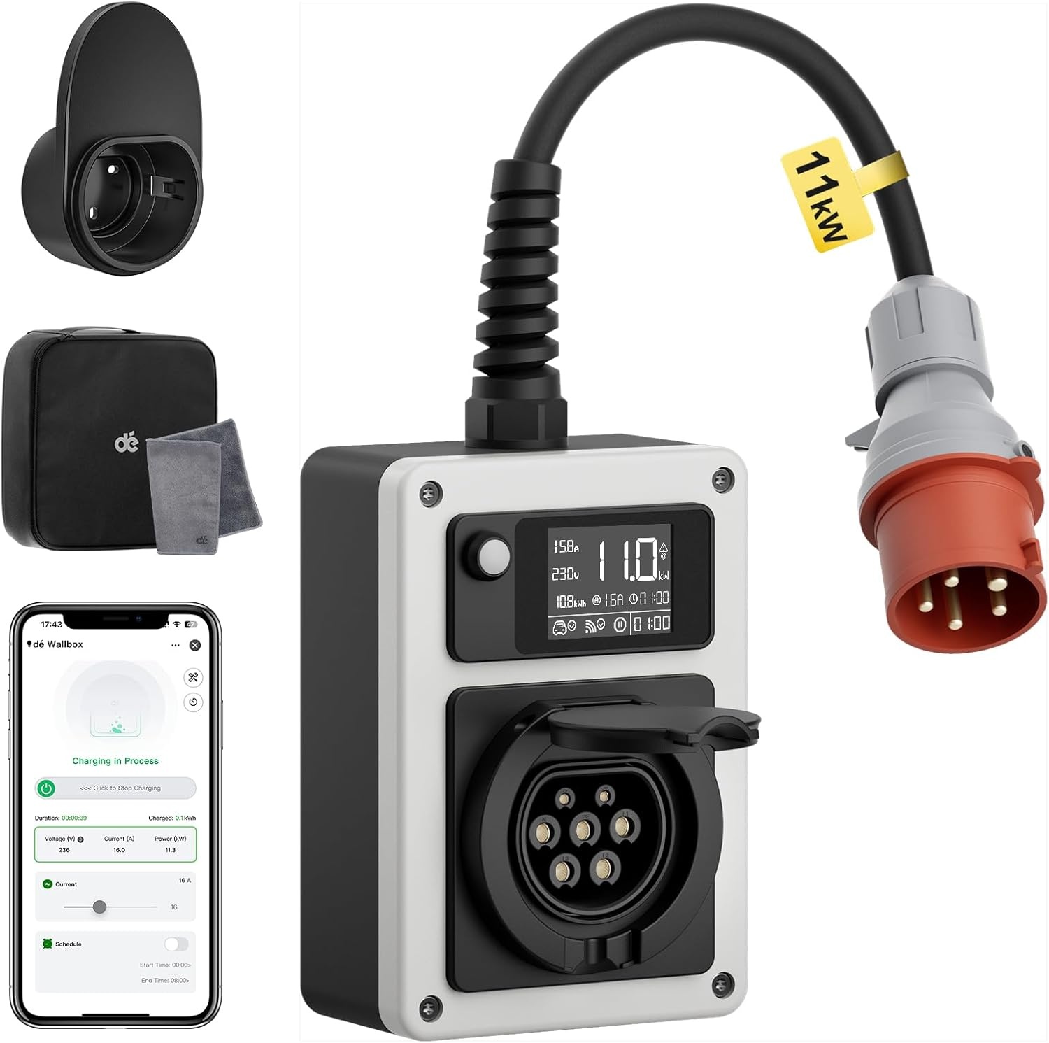 Mobiele EV Wallbox 11kW - CEE 16A Plug, Type 2 | 60% Korting