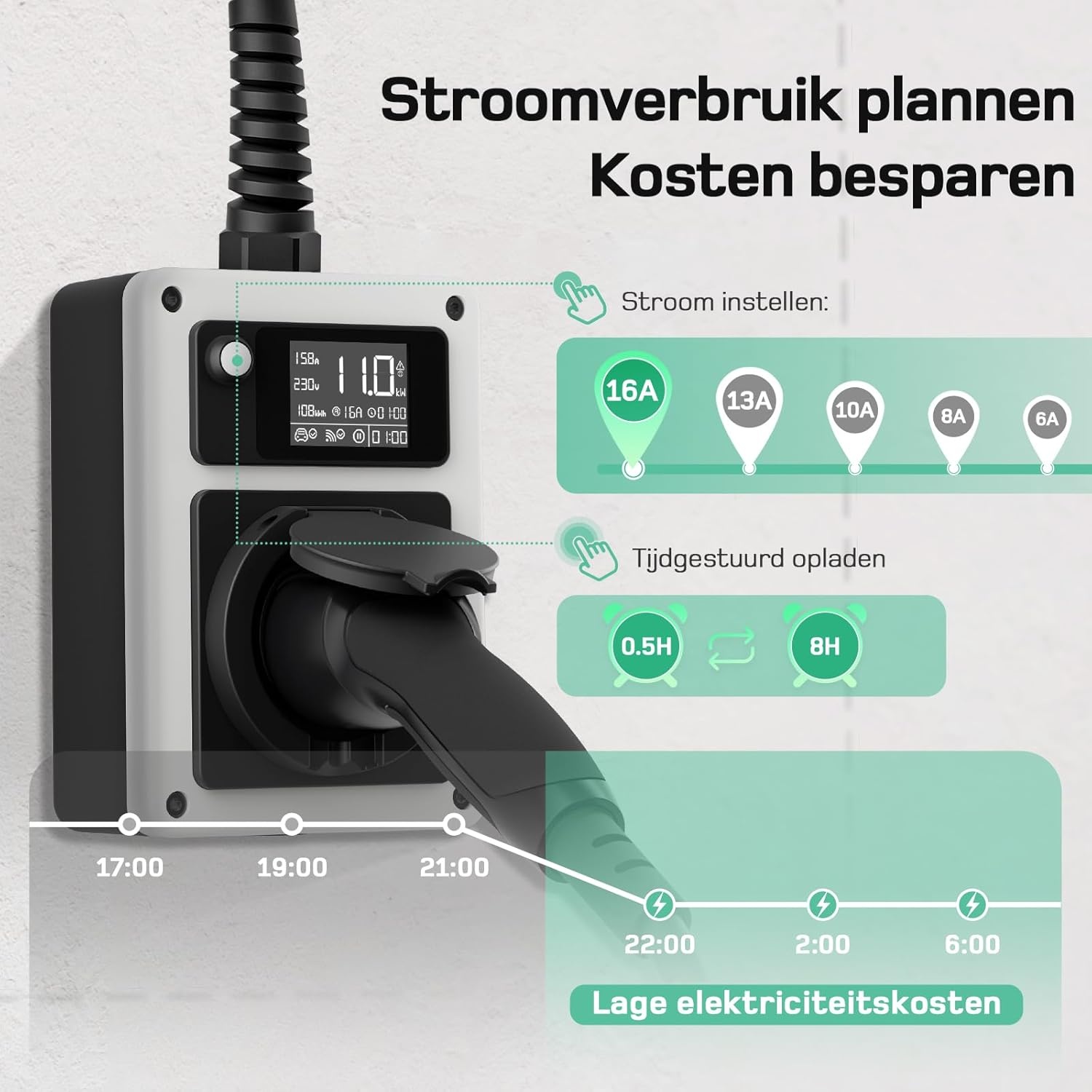 Mobiele EV Wallbox 11kW - CEE 16A Plug, Type 2 | 60% Korting