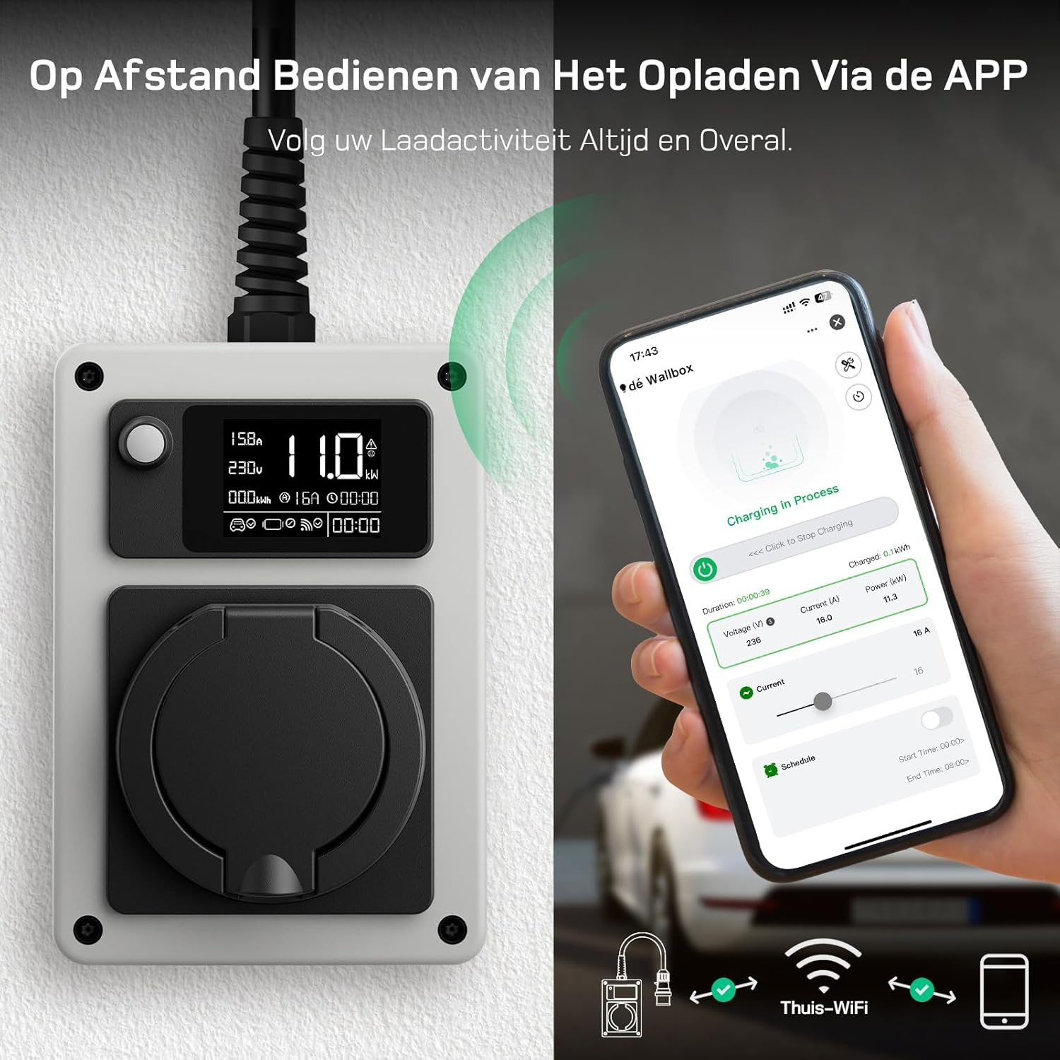 Mobiele EV Wallbox 11kW - CEE 16A Plug, Type 2 | 60% Korting
