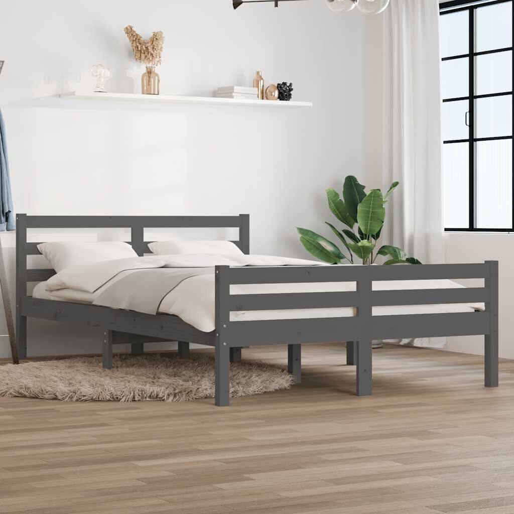 vidaXL Bedframe Massief Hout Grijs 140x200cm - 35% Korting