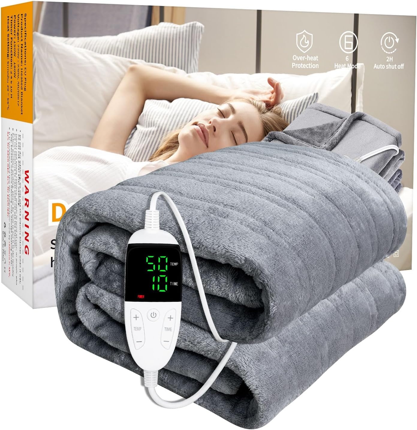 Elektrische Deken Grijs Fleece 180x150cm - 34% Korting