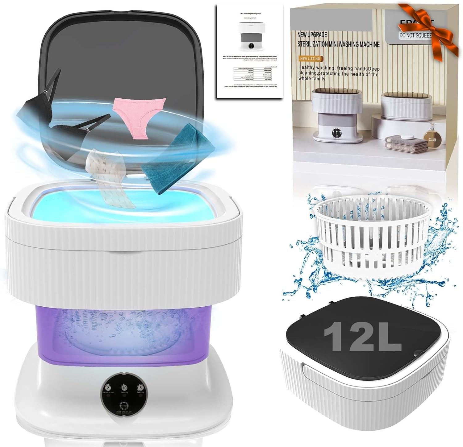 Opvouwbare Mini Wasmachine 11L Paars - 29% Korting