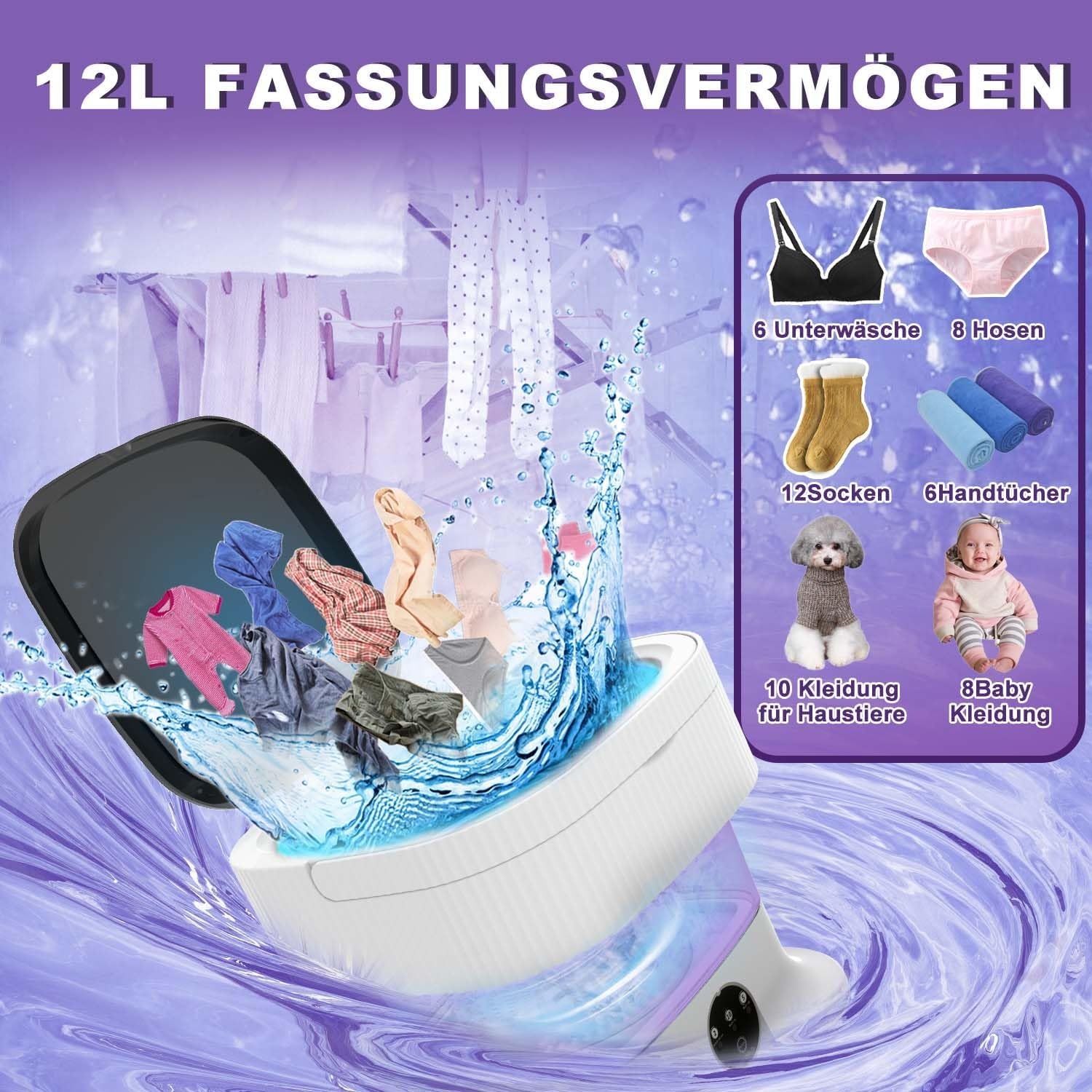 Opvouwbare Mini Wasmachine 11L Paars - 29% Korting