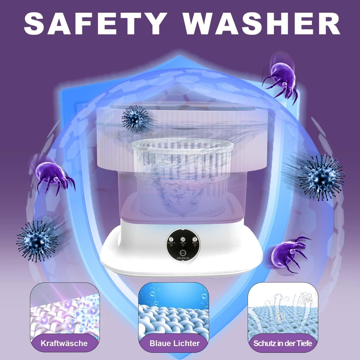 Opvouwbare Mini Wasmachine 11L Paars - 29% Korting