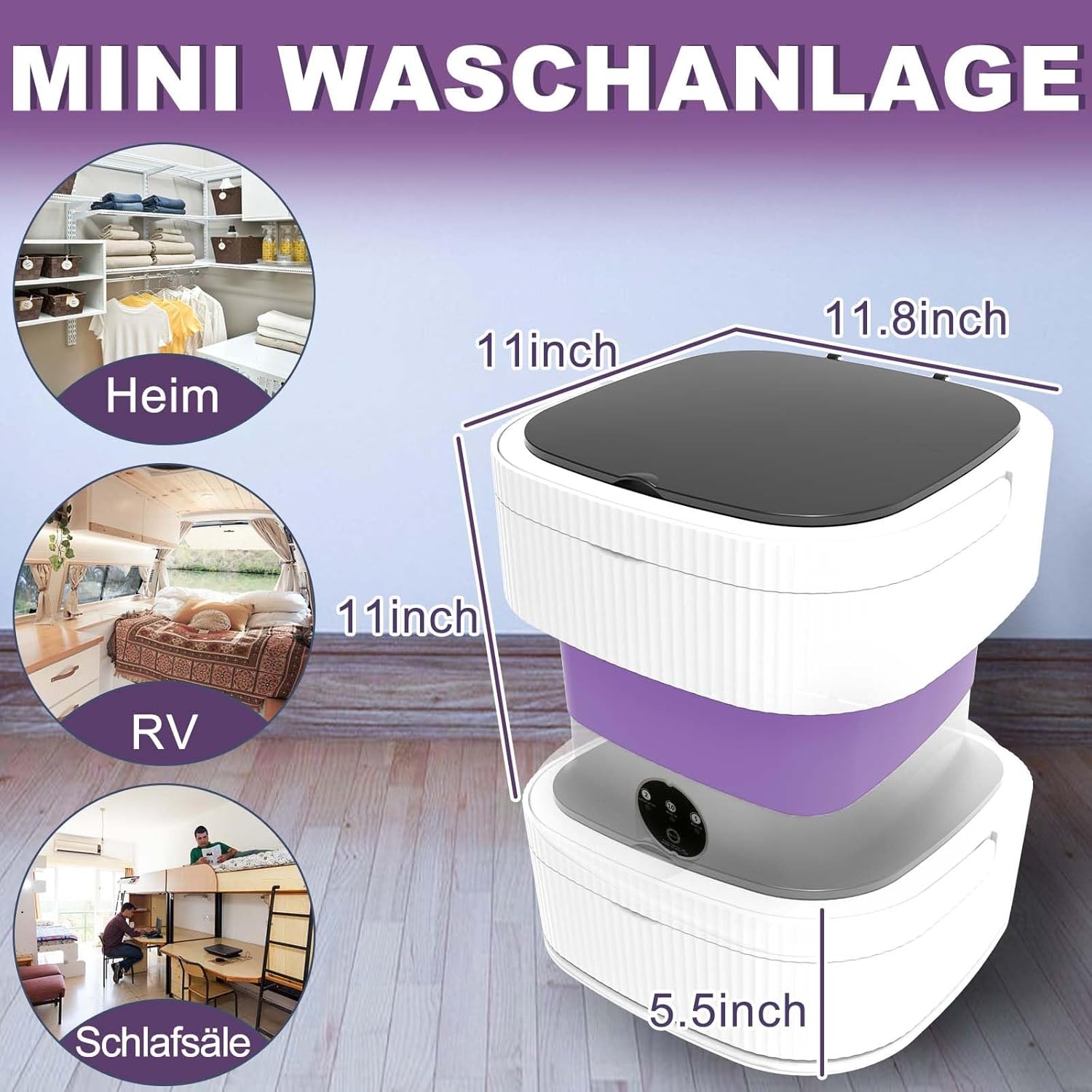 Opvouwbare Mini Wasmachine 11L Paars - 29% Korting