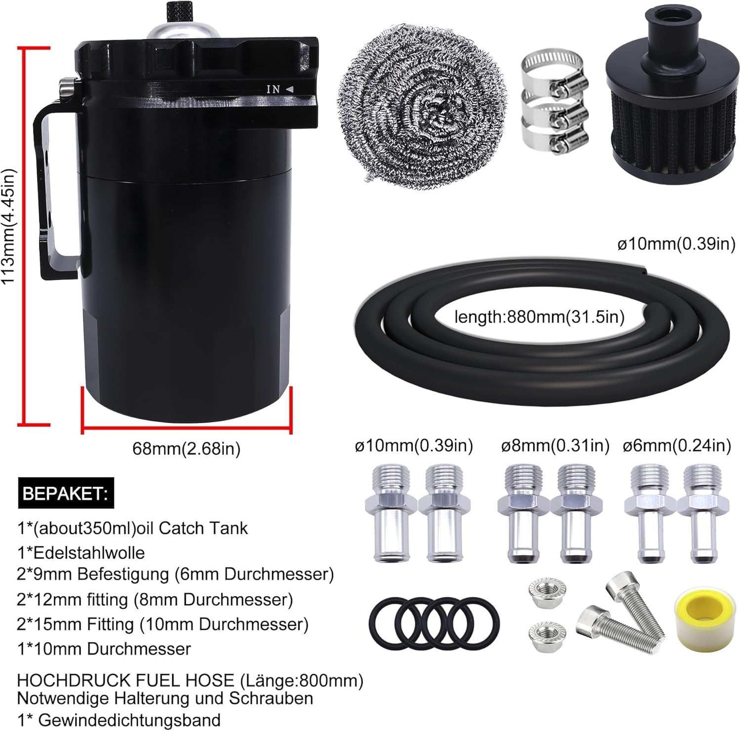 Universele Oil Catch Tank 350ml Aluminium Zwart - Bespaar 28%