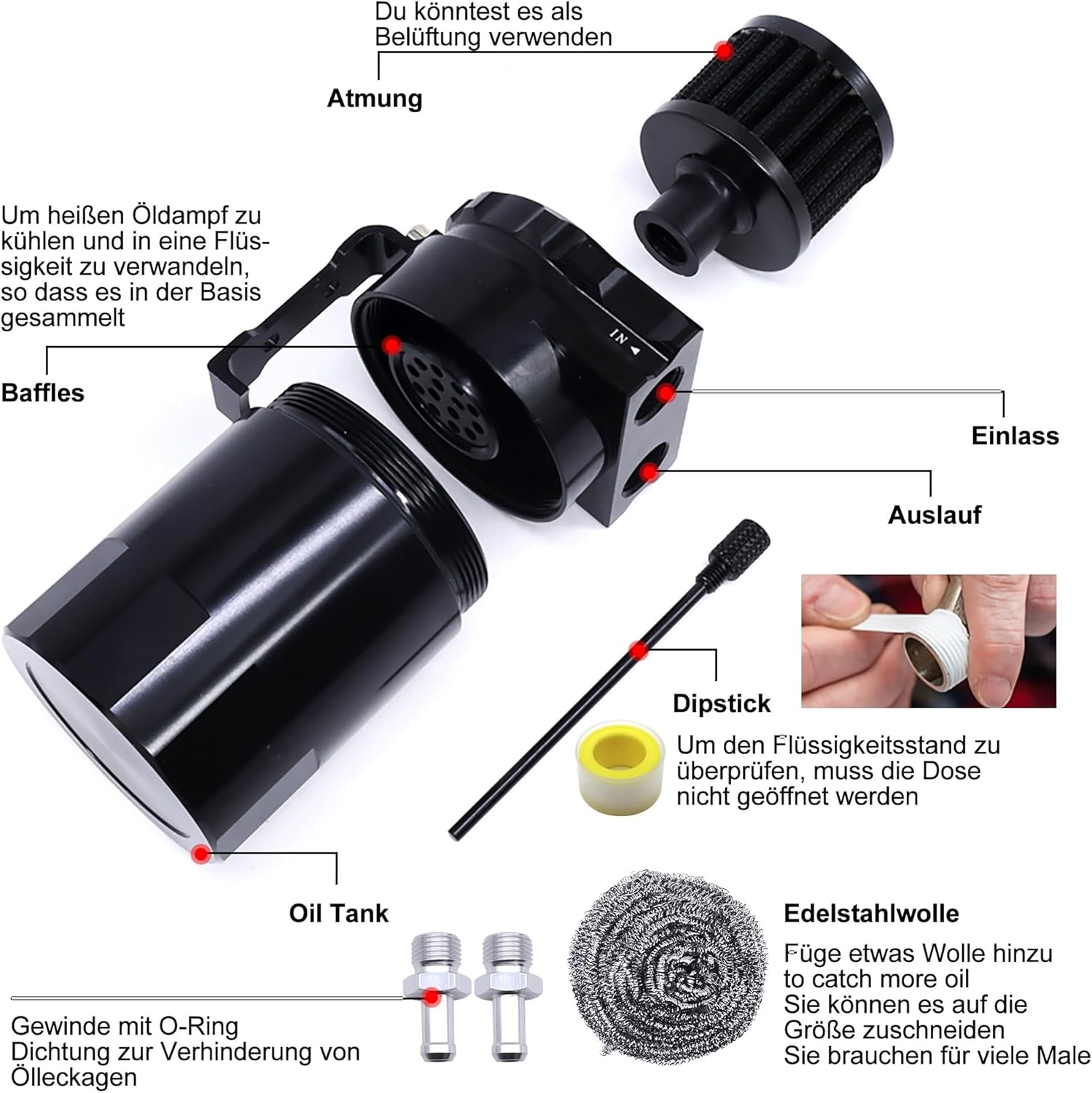 Universele Oil Catch Tank 350ml Aluminium Zwart - Bespaar 28%