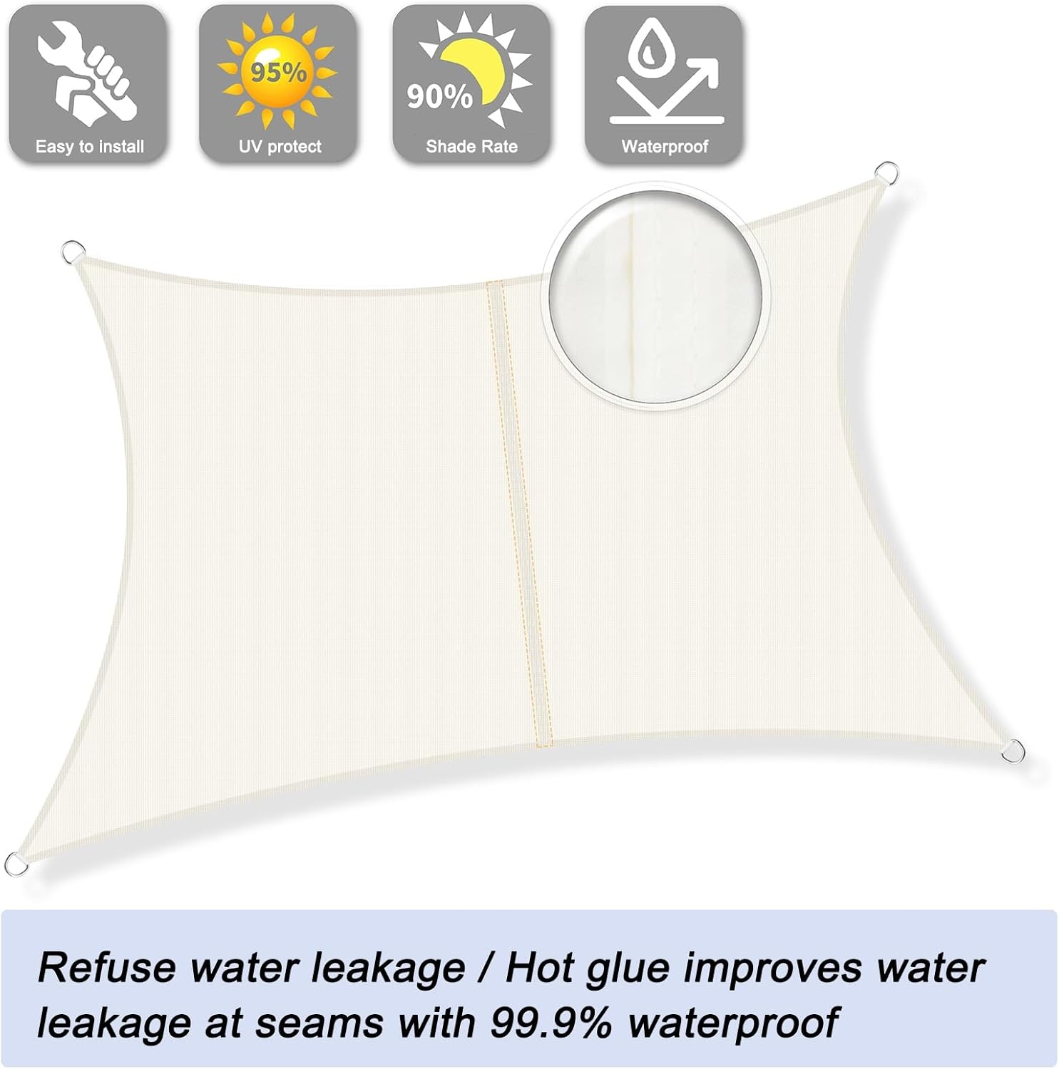Rechthoekig Zonnezeil 5x5m Crema - Waterdicht, UV-bestendig Polyester