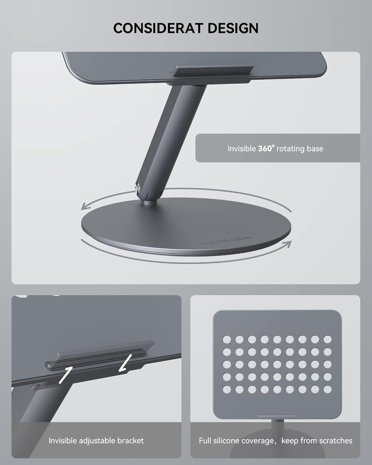 Laptopstandaard Grijs 10-17" - Opvouwbaar & 360° Draaibaar - 29% Korting!