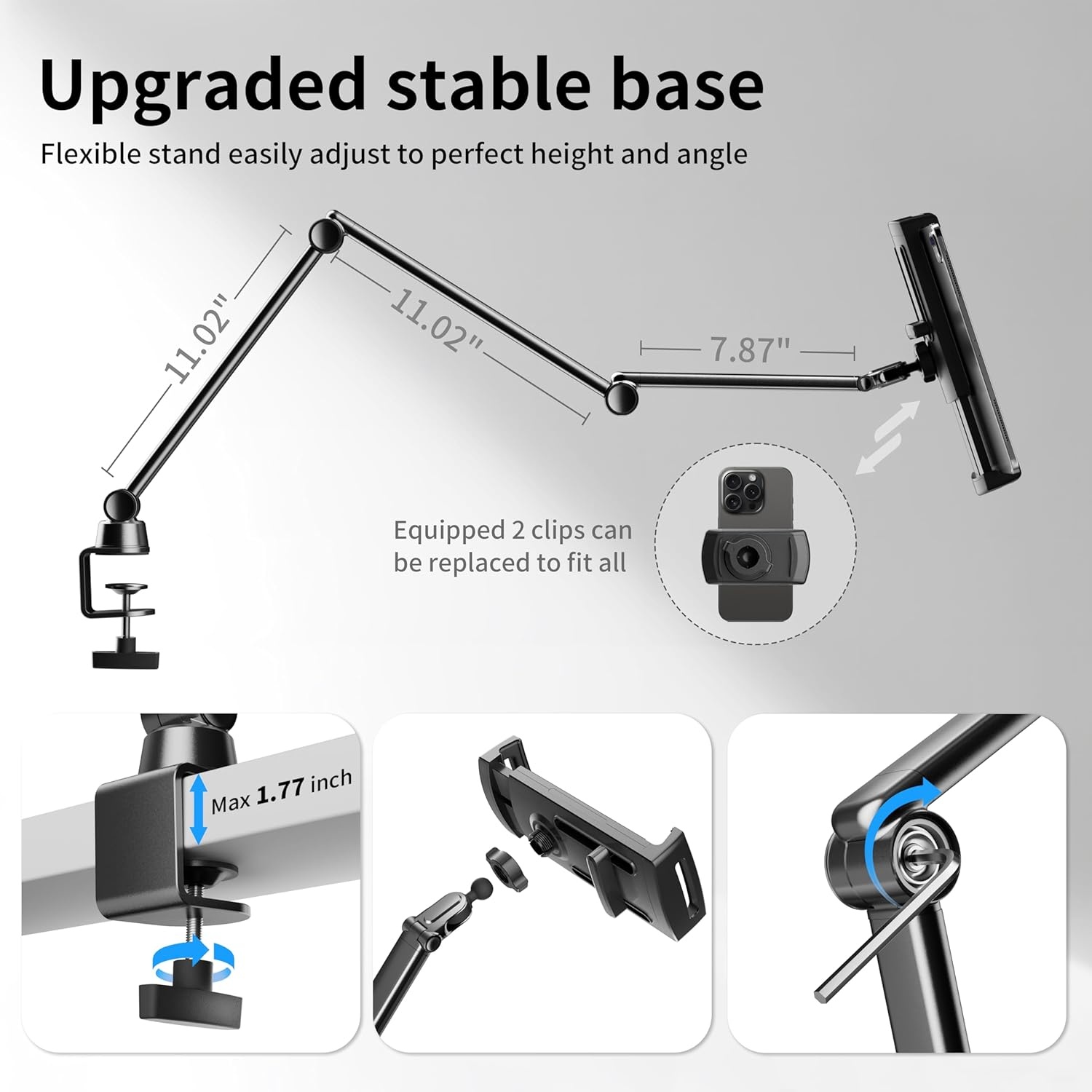 Instelbare Tablethouder voor Bed - Aluminium - 3,5-13 inch - 29% Korting