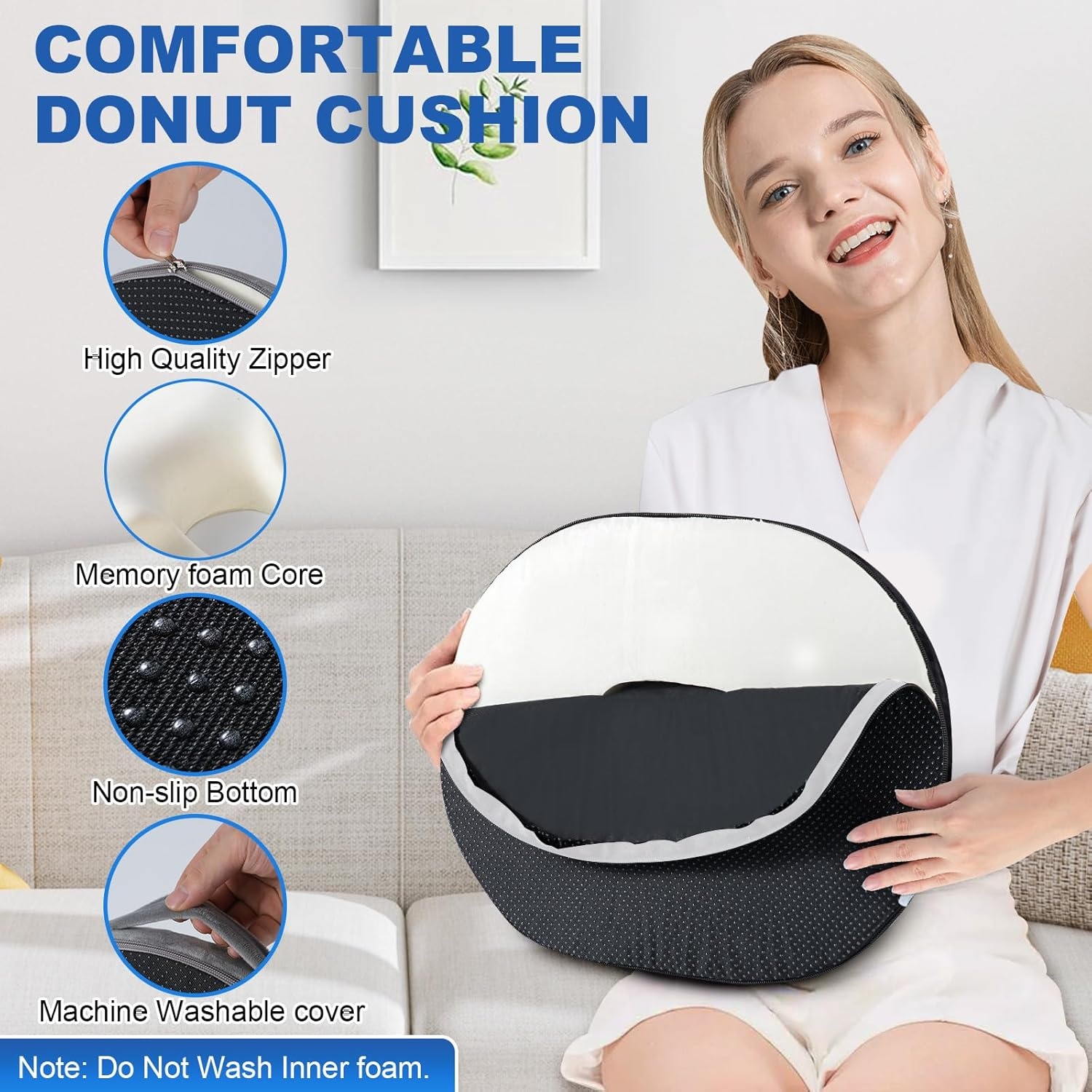 Ergonomisch Traagschuim Donut Kussen | Drukvermindering Rug & Stuitje | Zwart (32% Korting)