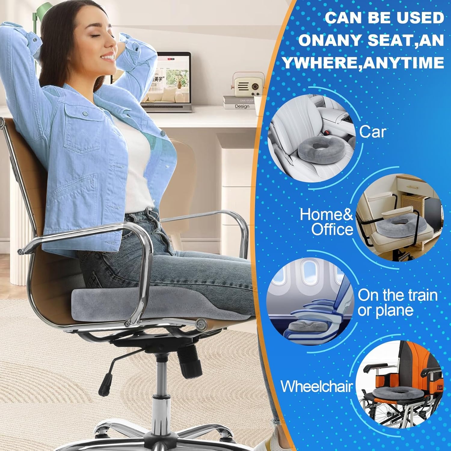 Ergonomisch Traagschuim Donut Kussen | Drukvermindering Rug & Stuitje | Zwart (32% Korting)