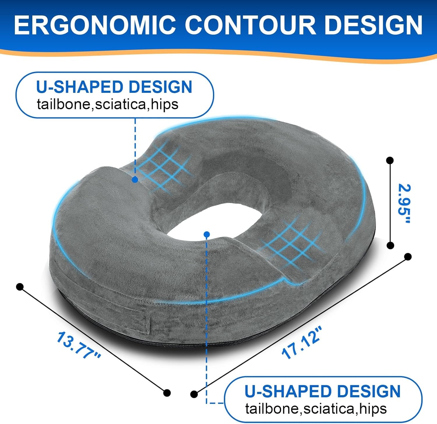 Ergonomisch Traagschuim Donut Kussen | Drukvermindering Rug & Stuitje | Zwart (32% Korting)