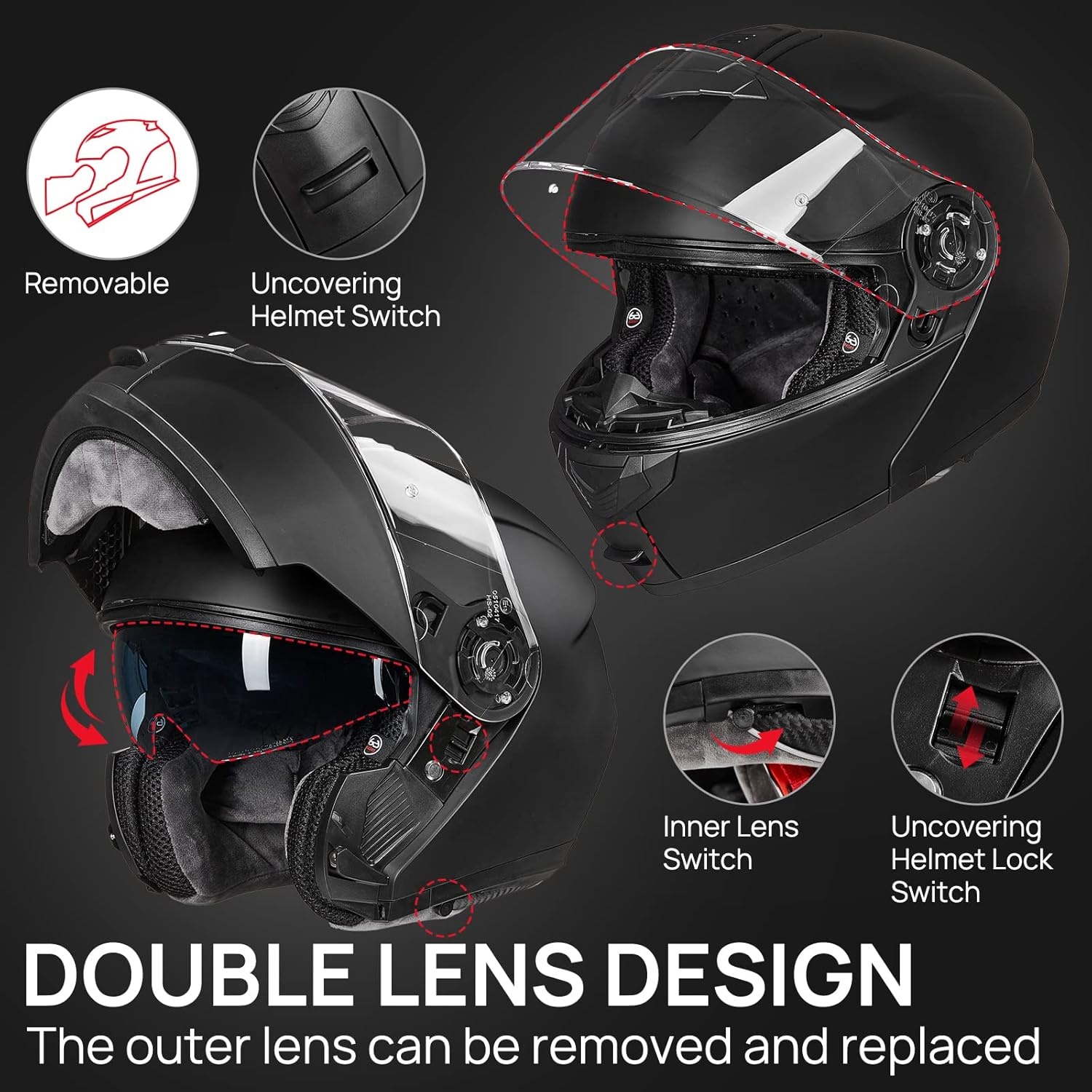 Modulaire Integraalhelm Mat Zwart - Maat S | Dubbel Vizier | DOT Keurmerk - 34% Korting!
