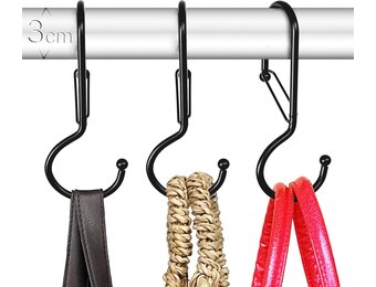 6x S-haken met veiligheidssluiting - Zwart Metaal | 27% Korting